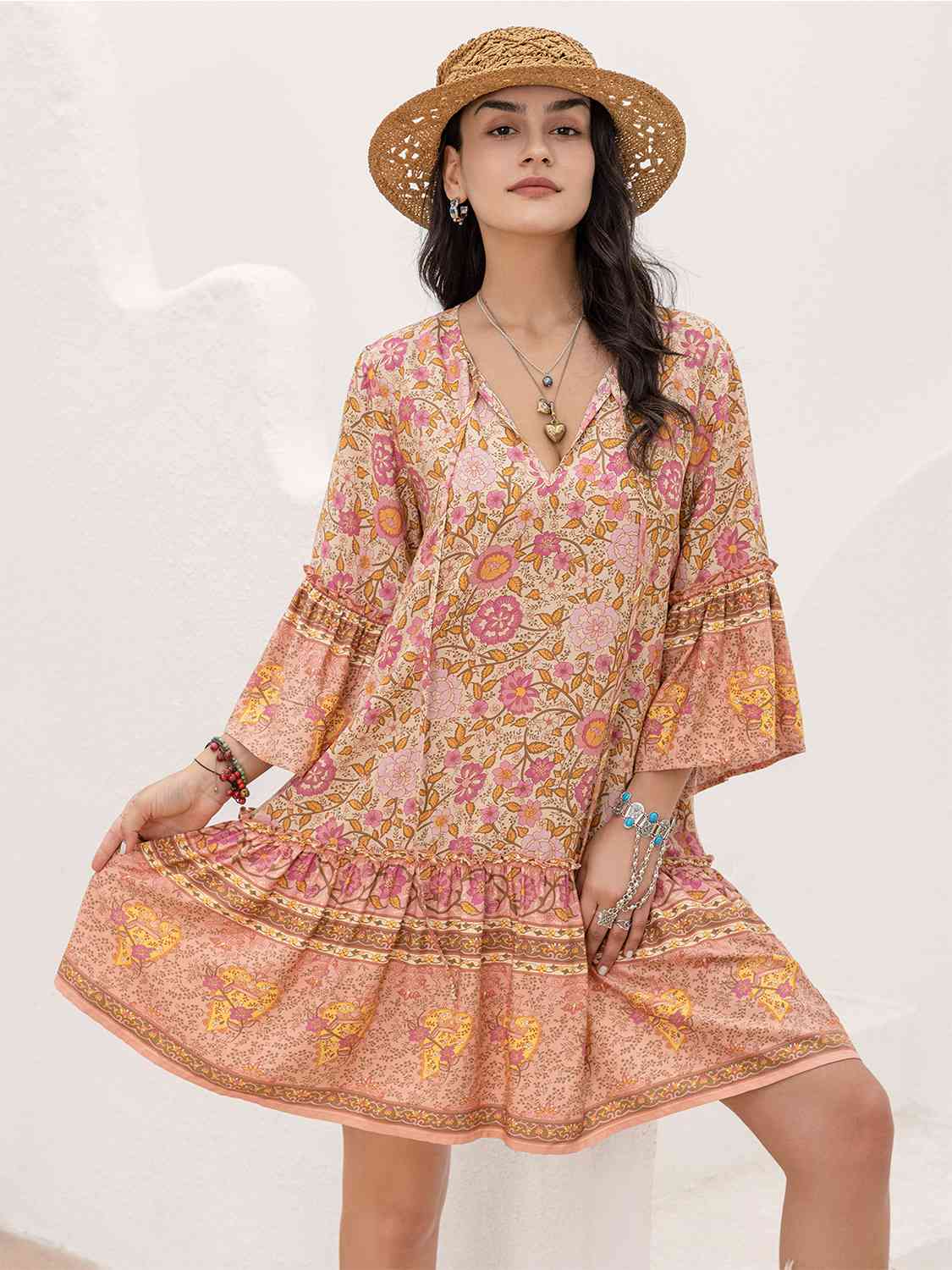 Mylah Floral Tie Neck Mini Dress