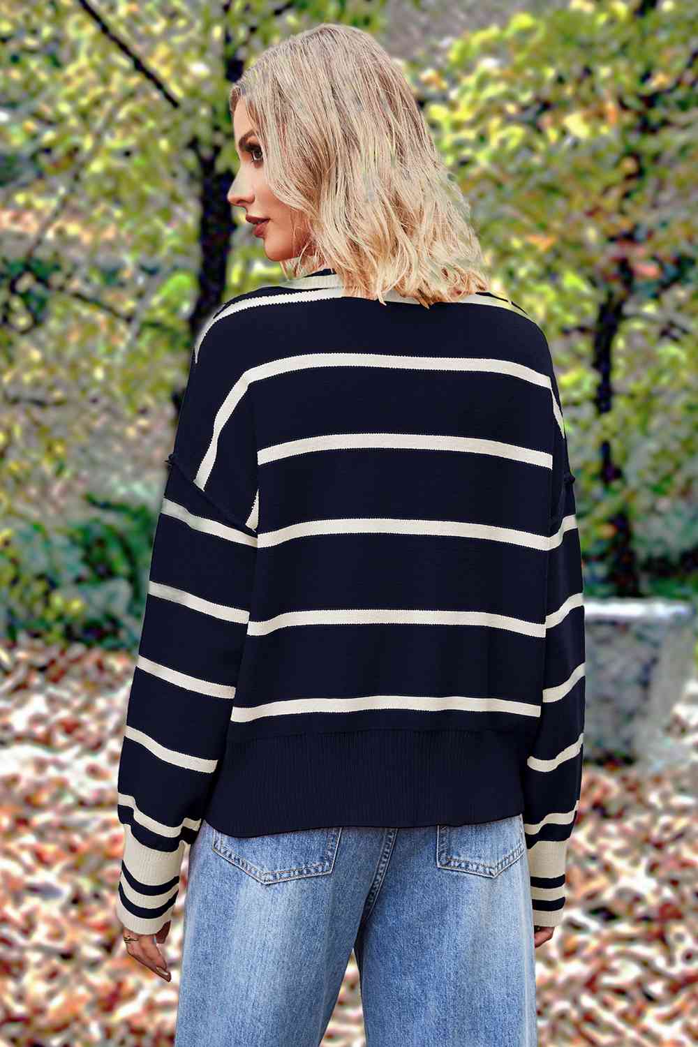 Vera Striped Collared Long Sleeve Sweater