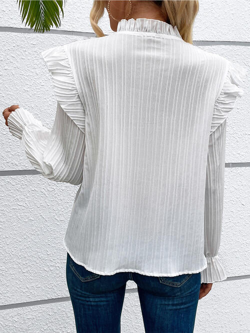 Maia Textured Ruffle Trim Long Sleeve Blouse