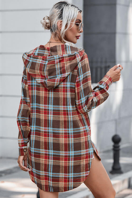 Reagan Plaid Drawstring Hooded Dress
