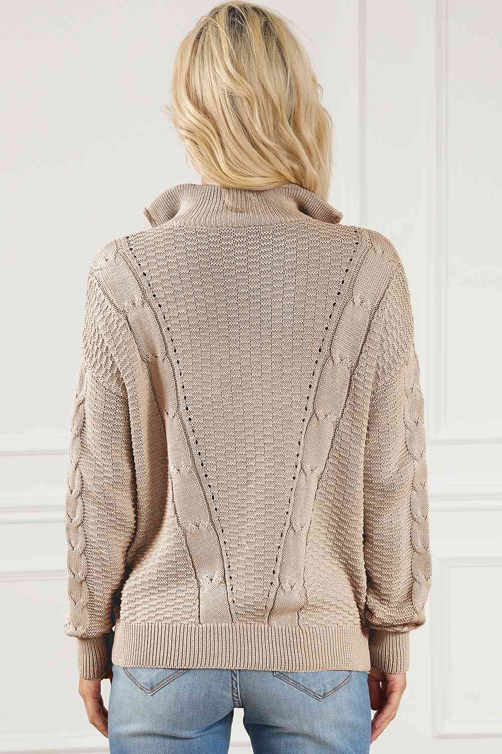 Della Cable-Knit Half Zip Long Sleeve Sweater