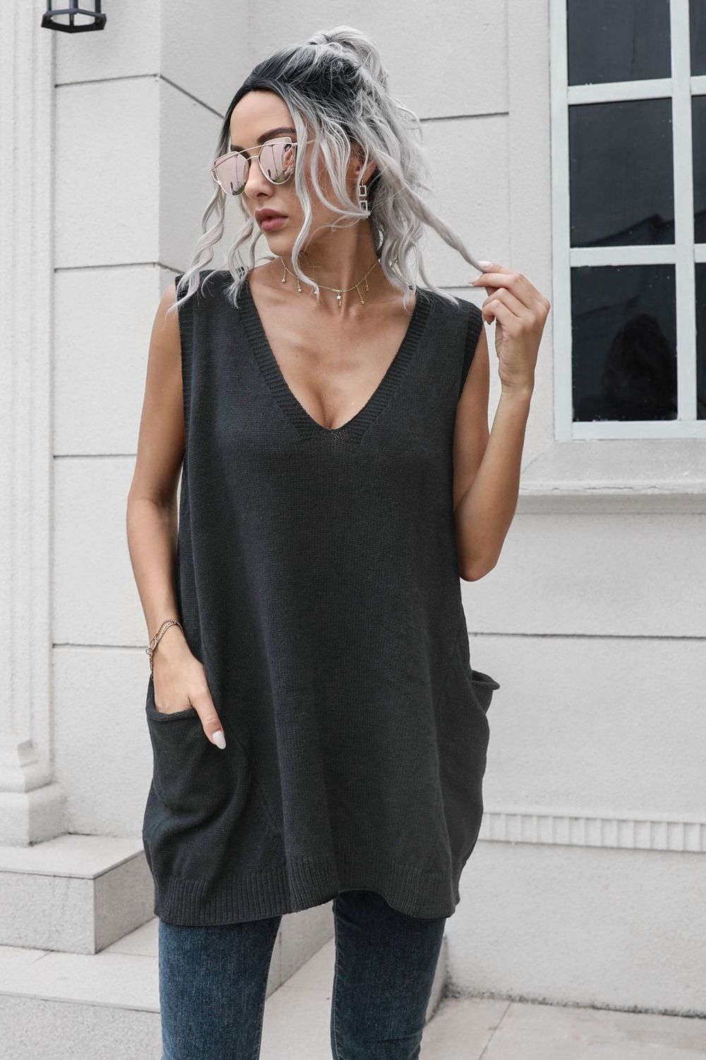 Celine V-Neck Sleeveless Sweater Vest