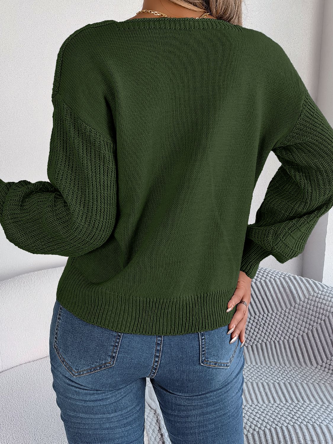 Regina Square Neck Mixed Knit Sweater