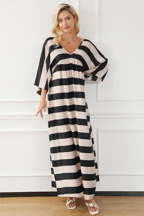 Brooke Striped V-Neck Ruched Dress