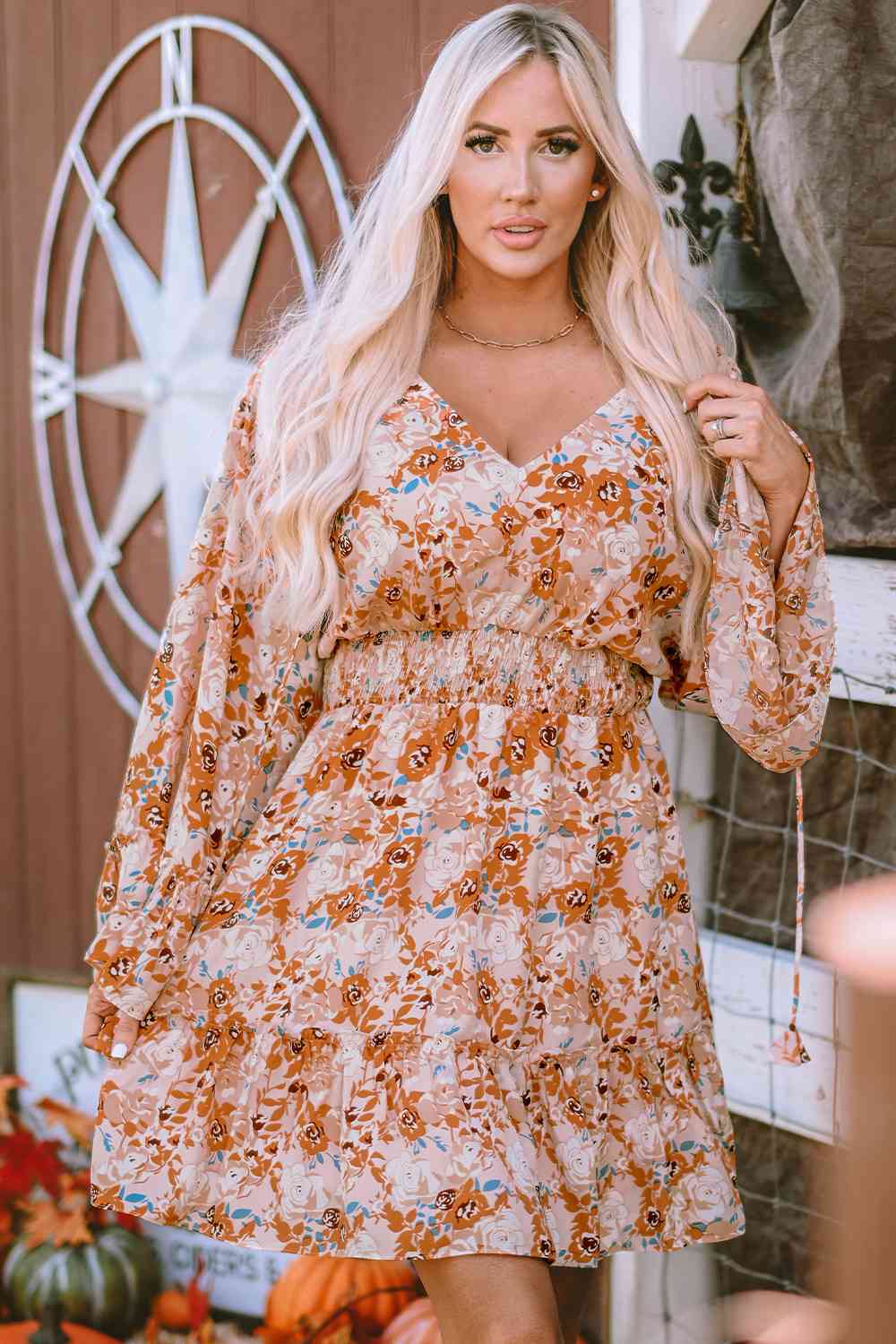 Penny Floral Frill Trim V-Neck Smocked Dress
