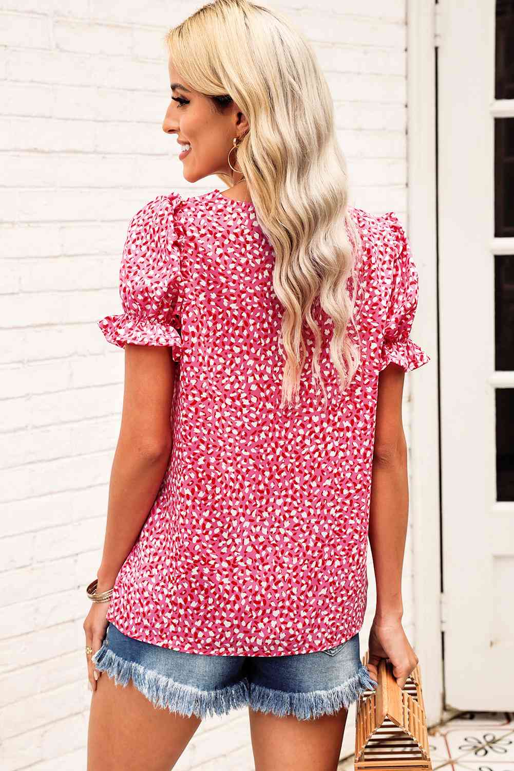 Ashley Flounce Sleeve Plunge Blouse