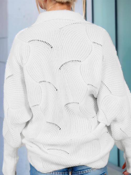 Tessa Half Zip Openwork Long Sleeve Sweater