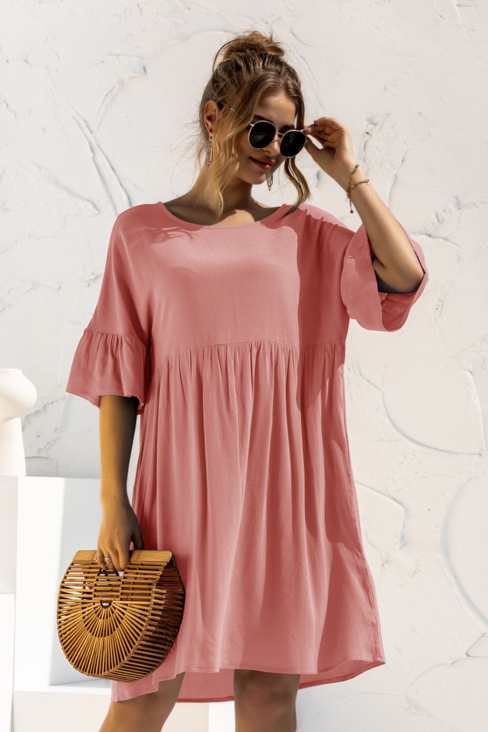 Shelby Boat Neck Flounce Sleeve Dress