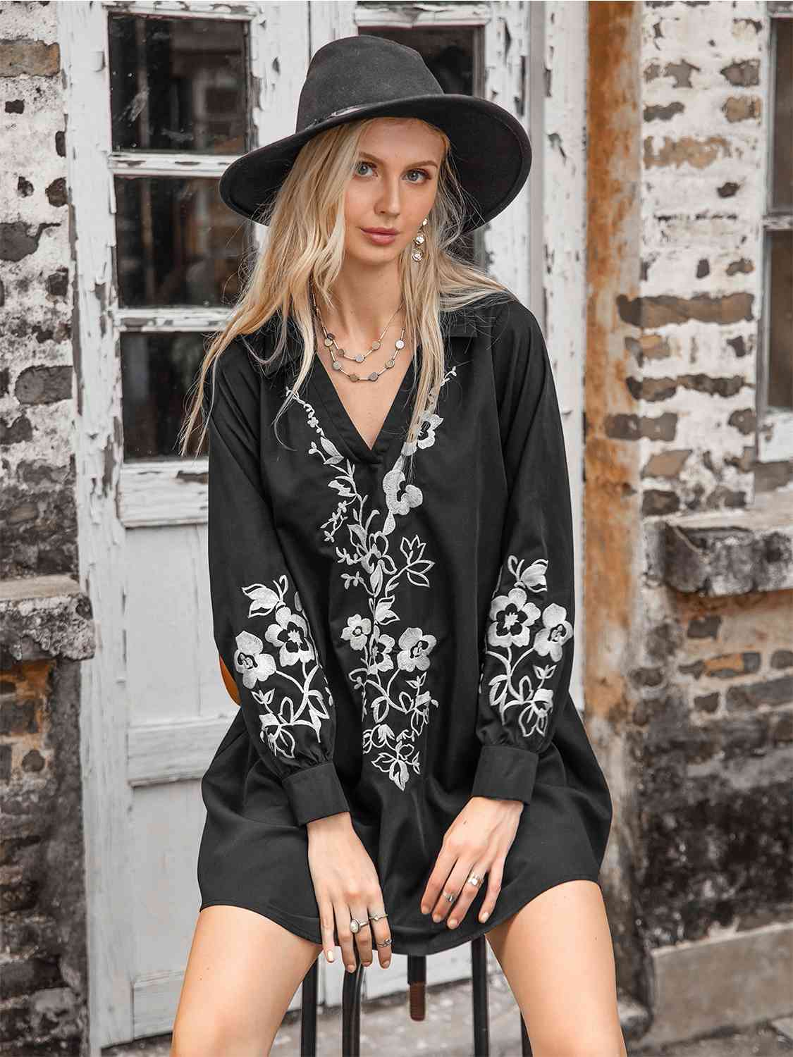 Brynlee Floral Collared Neck Long Sleeve Dress