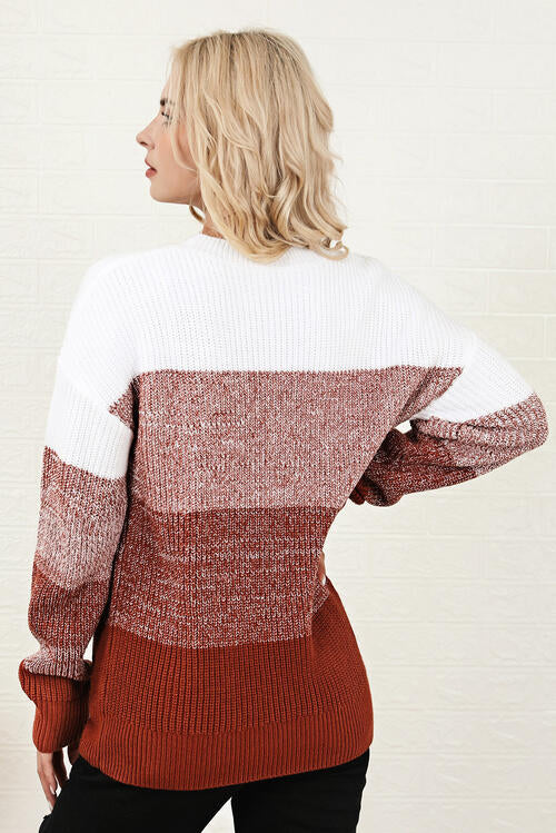 Evelyn Color Block Long Sleeve Sweater