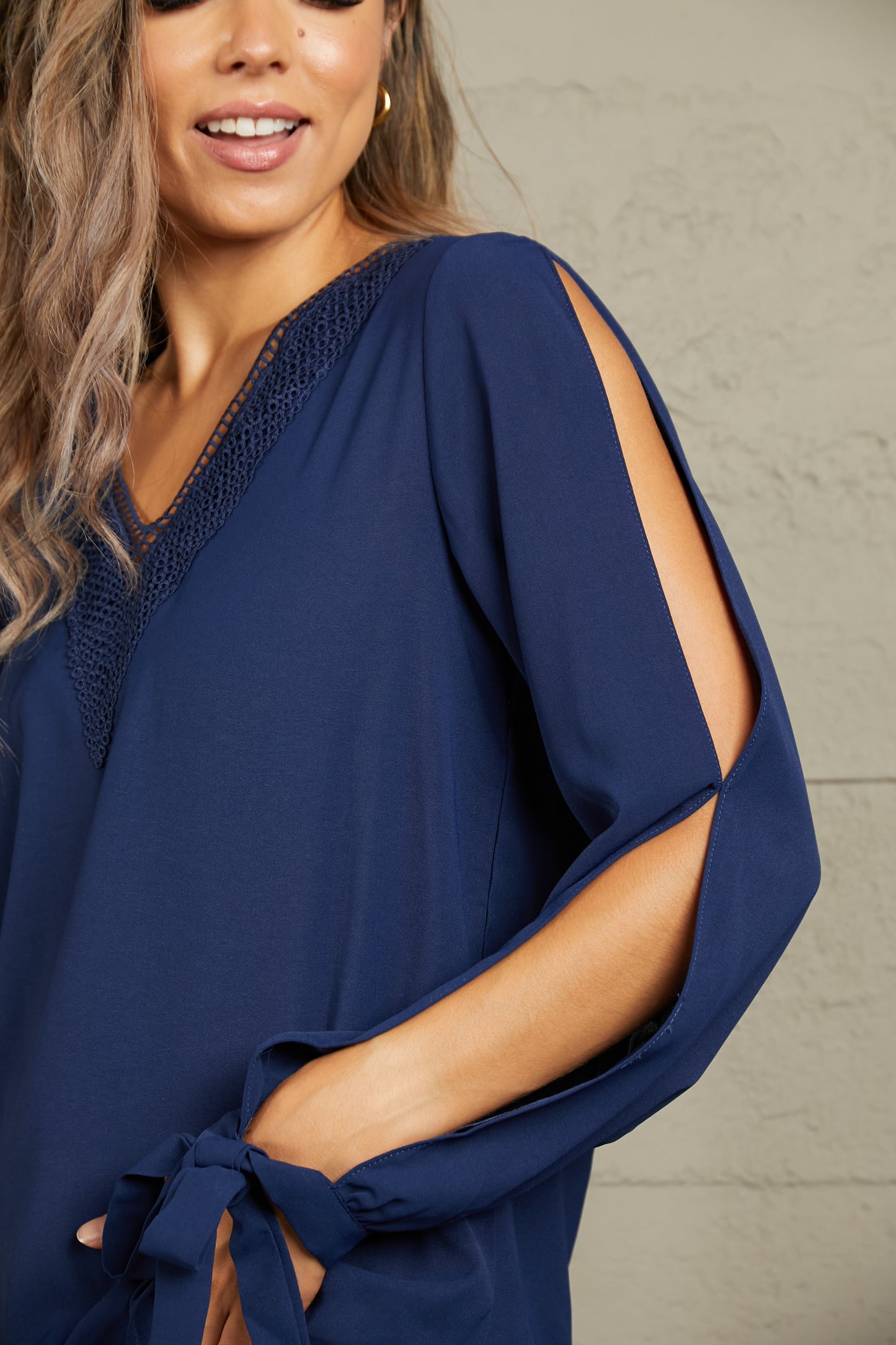 Seraphina V-Neck Tie Cuff Blouse