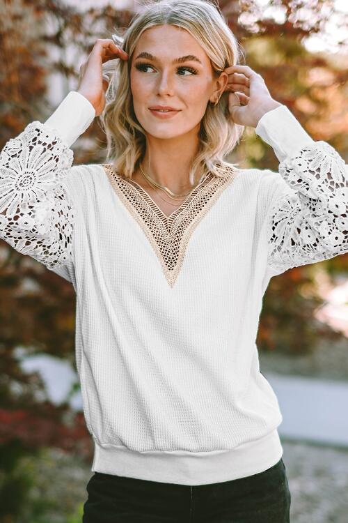 Adele V-Neck Crochet Blouse