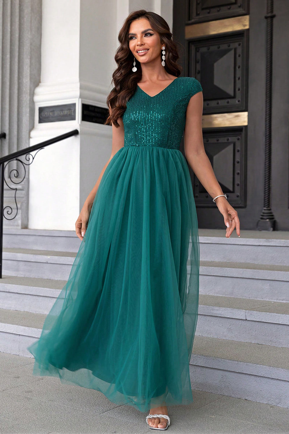 Modern Day Glam Sequin V-Neck Maxi Dress