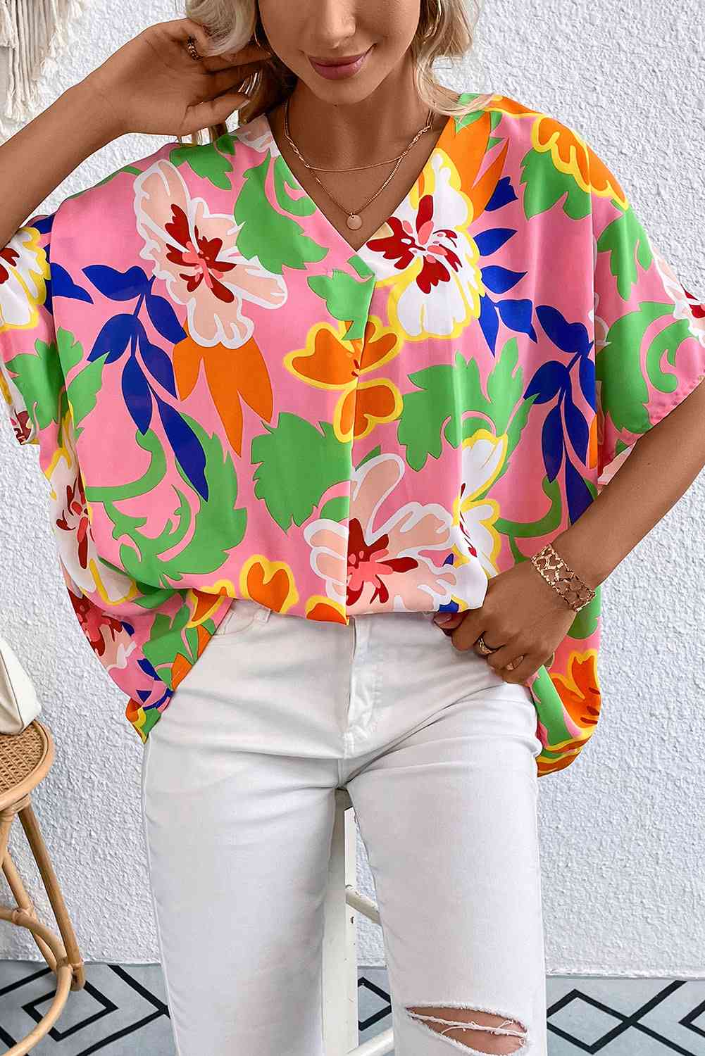Haven Floral V-Neck Raglan Sleeve Blouse