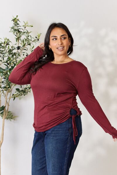 Bordeaux Drawstring Long Sleeve Top