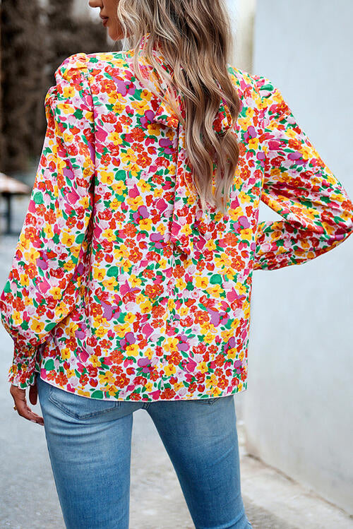 August Floral Smocked Lantern Sleeve Blouse