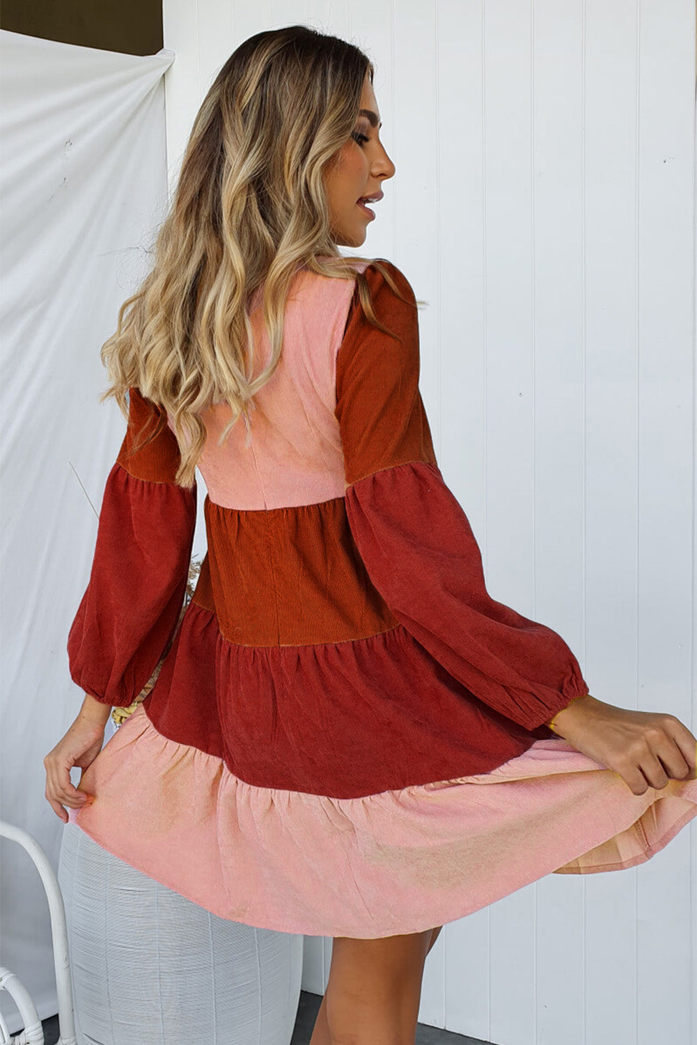 Megan Color Block Square Neck Tiered Dress