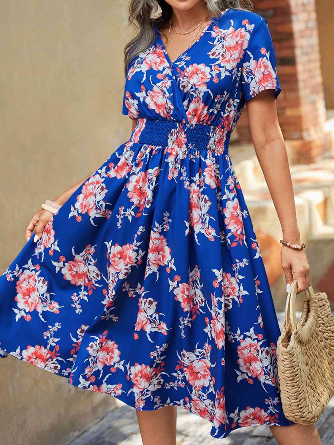 Gracie Elastic Waist Floral Midi Dress