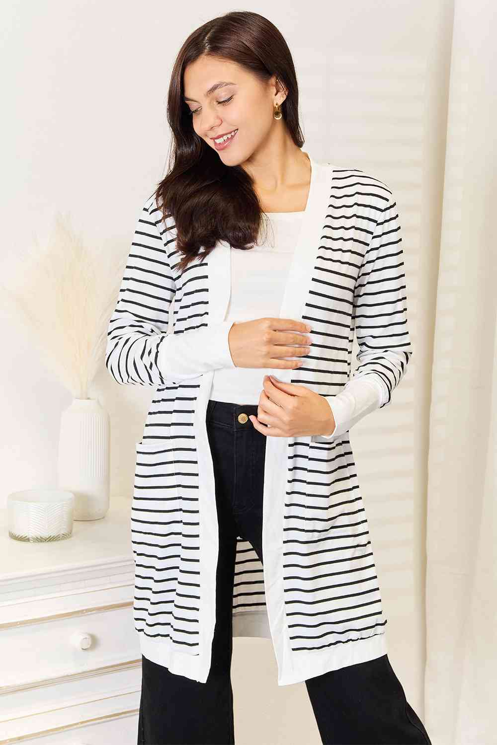 Selene Striped Open Front Longline Cardigan