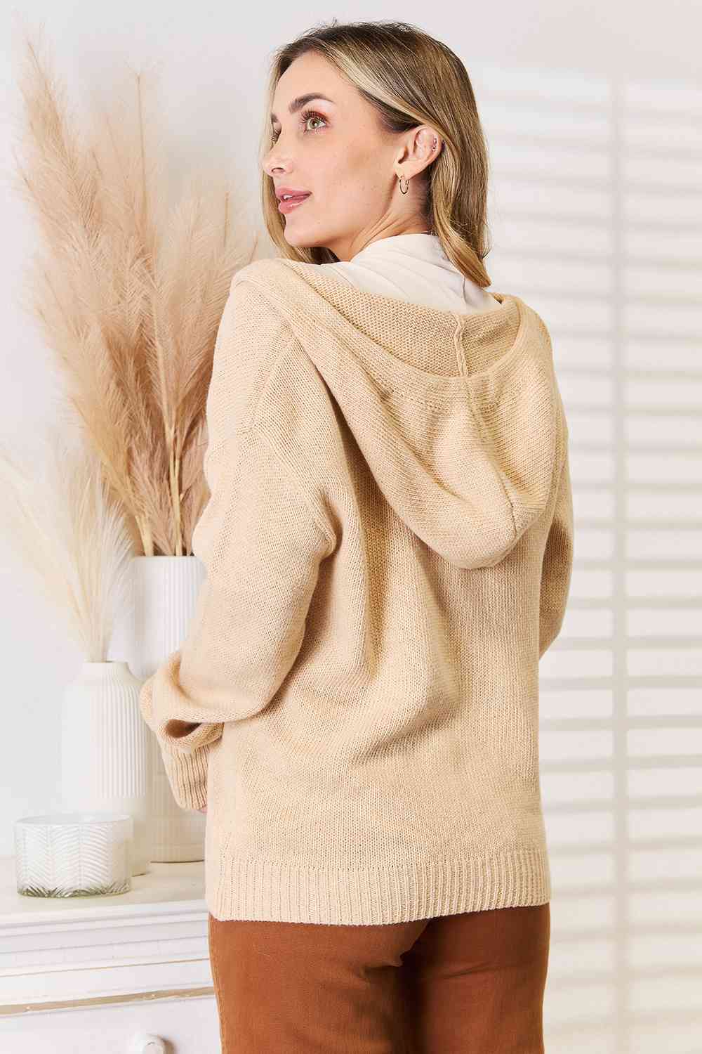 Gloria Button-Down Long Sleeve Hooded Cardigan