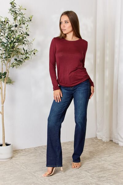 Bordeaux Drawstring Long Sleeve Top