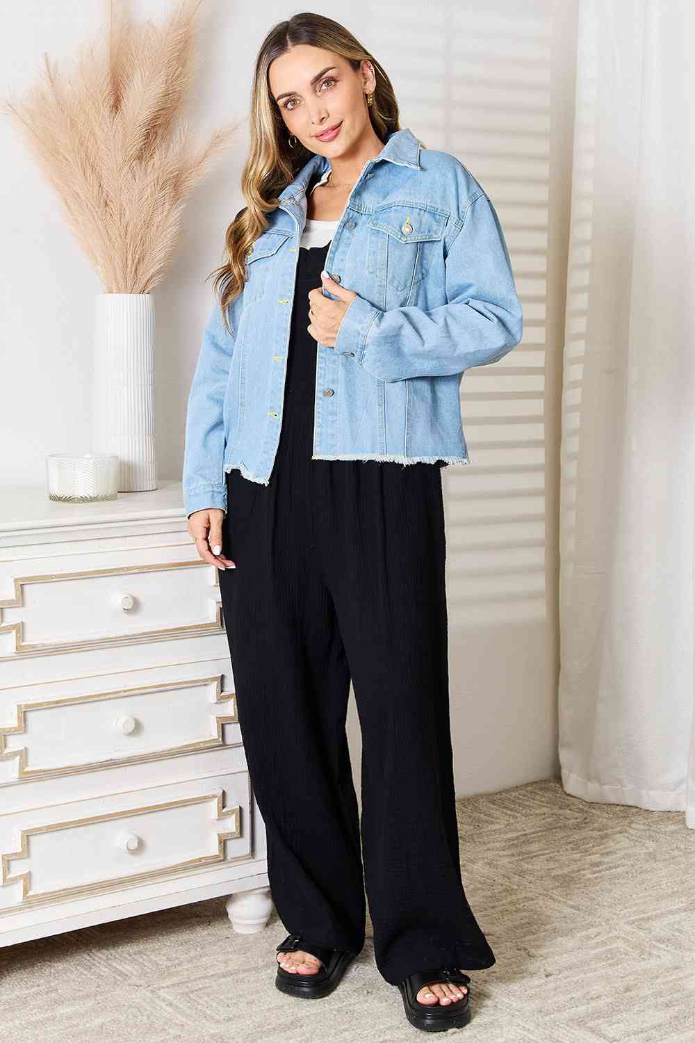 Diana Dropped Shoulder Raw Hem Denim Jacket