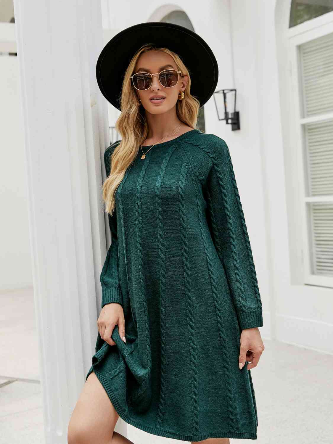 Elianna Cable-Knit Long Sleeve Sweater Dress