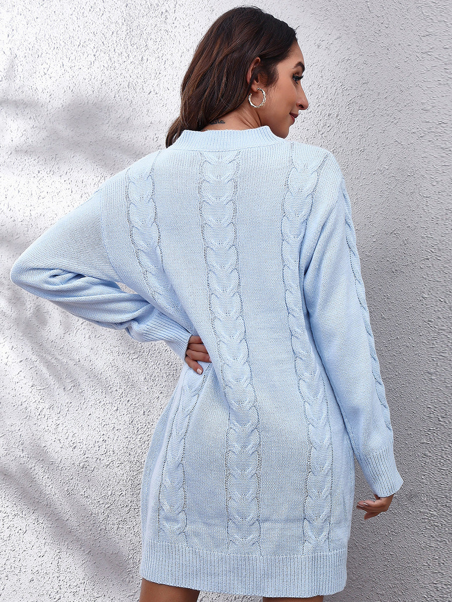 Chloe Cable-Knit Round Neck Sweater Dress