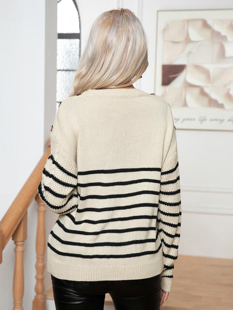 Samantha Striped Round Neck Cable-Knit Sweater