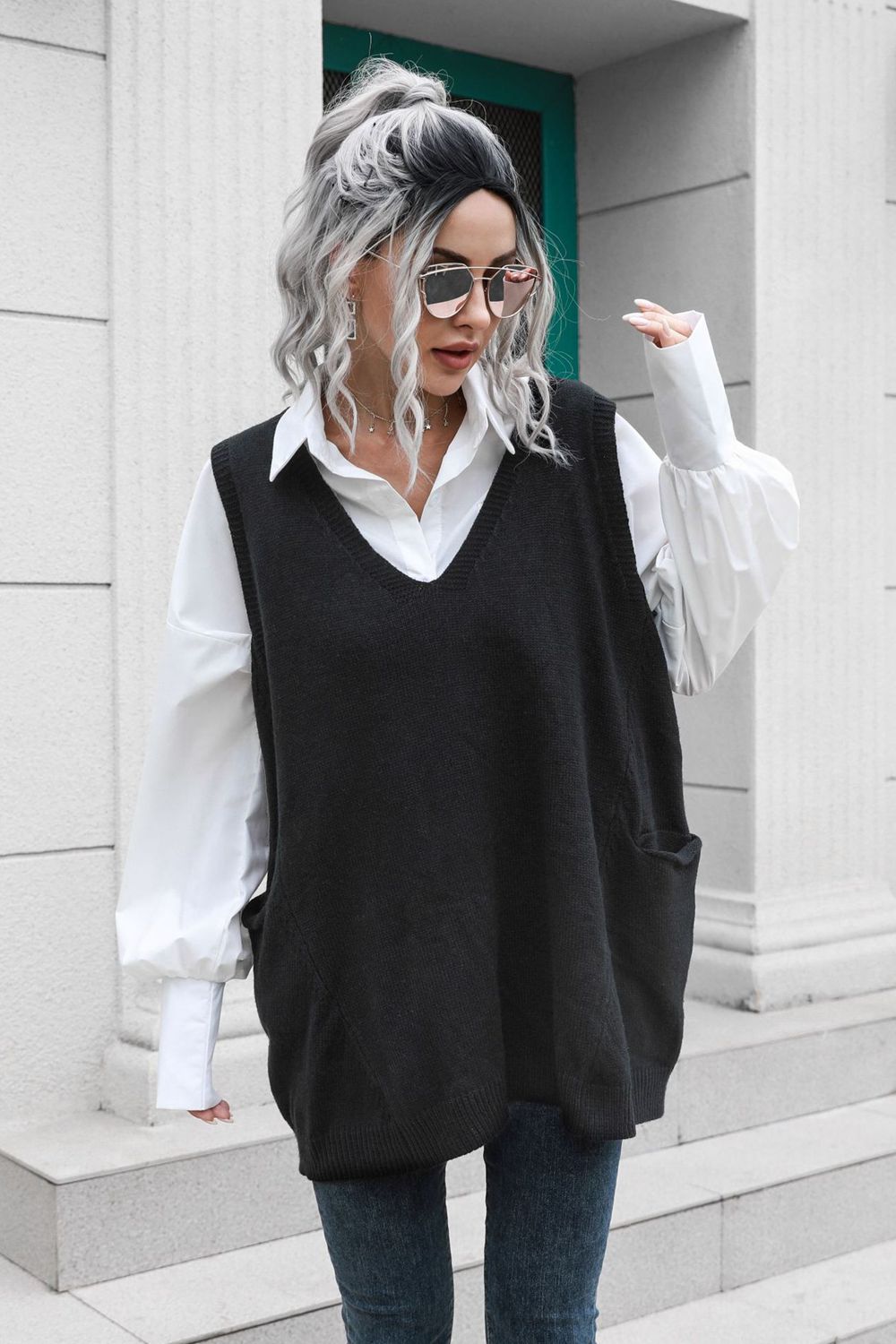 Celine V-Neck Sleeveless Sweater Vest