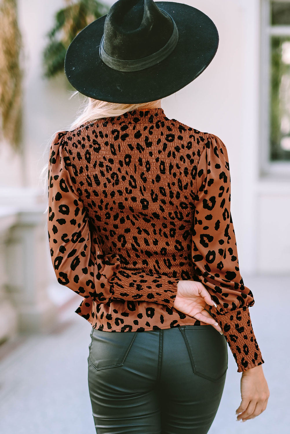 Michaela Leopard Smocked Peplum Top