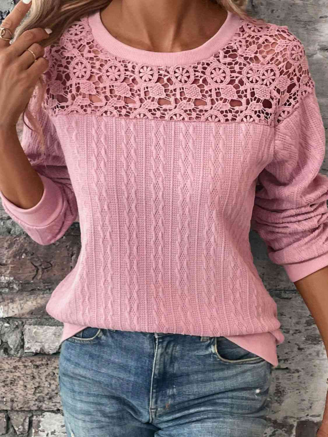 Lillian Lace Detail Round Neck Top