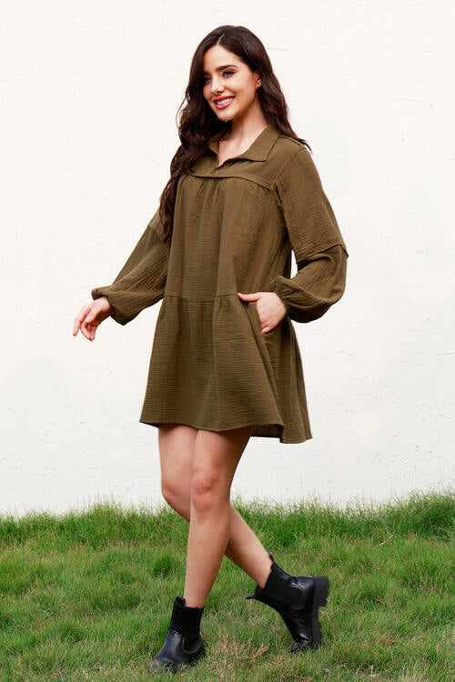 Talia Ruffle Hem Balloon Sleeve Mini Dress