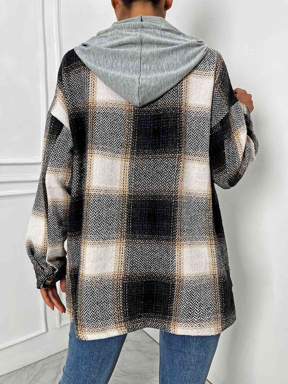 Lisa Plaid Drawstring Hooded Jacket