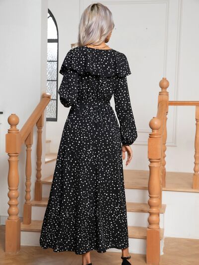 Sara Polka Dot Tie Front Long Sleeve Dress