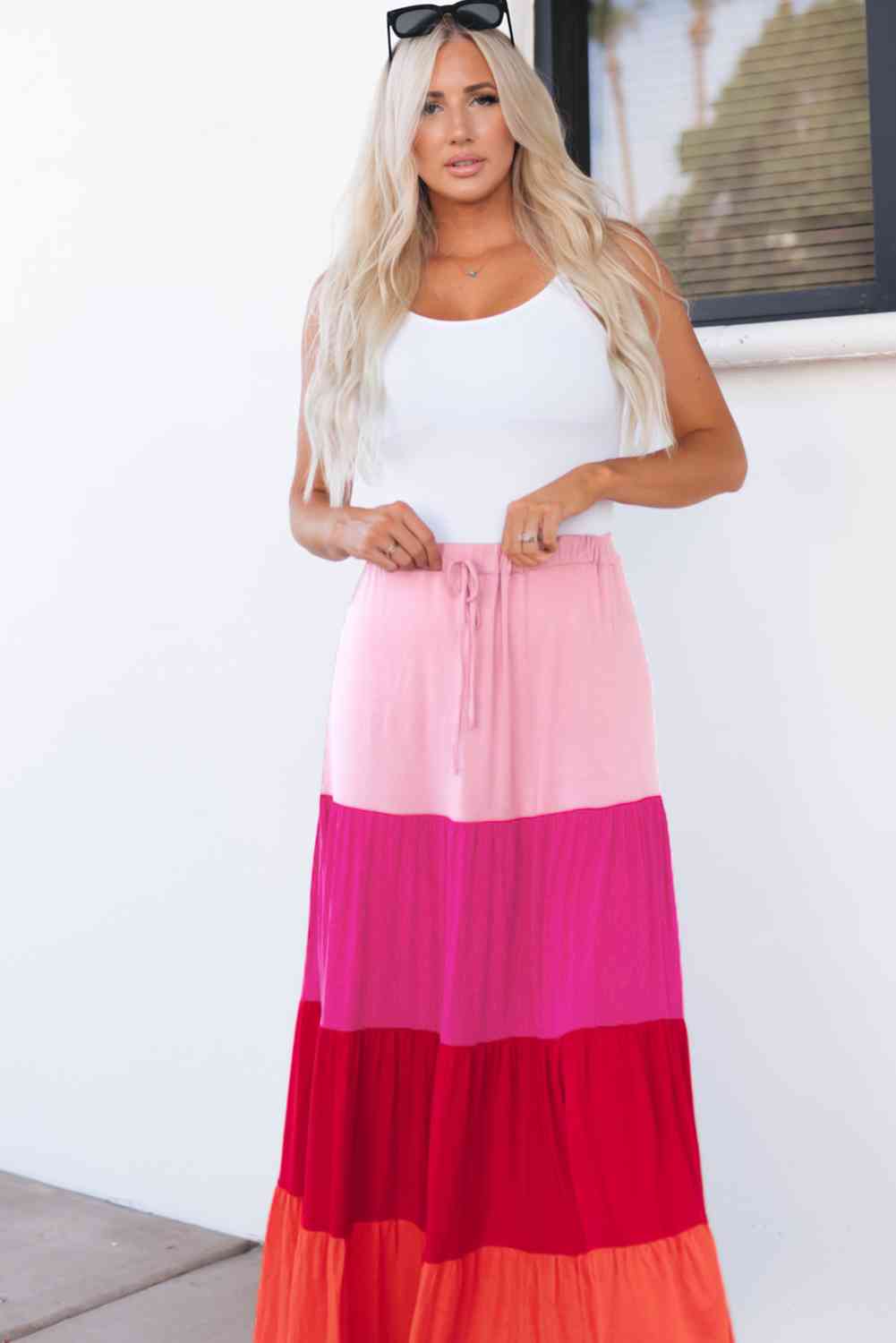 Aurelia Color Block Tiered Maxi Skirt