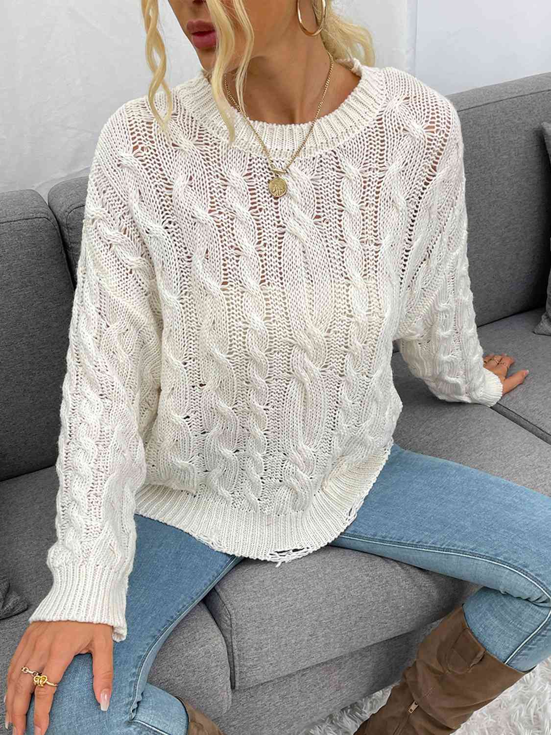 Vivienne Openwork Distressed Long Sleeve Sweater