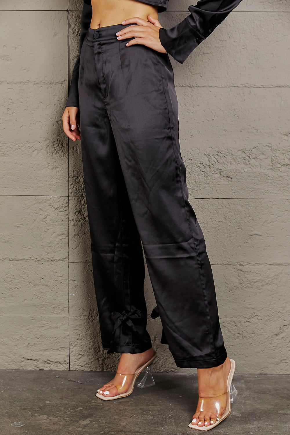 Bella Cropped Blouse and Tie Detail Pants Set