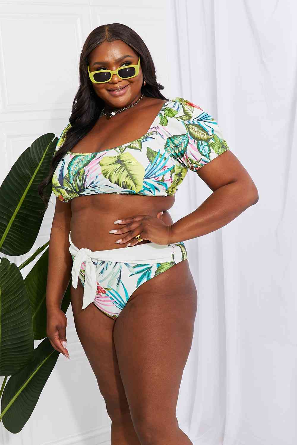 Tropical Vacation Puff Sleeve Floral Bikini