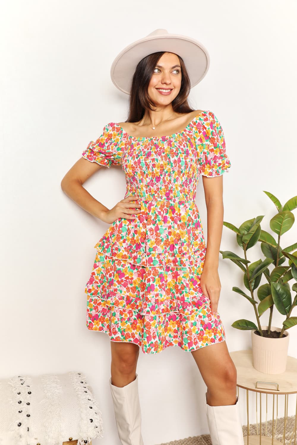 Selene Smocked Floral Mini Dress