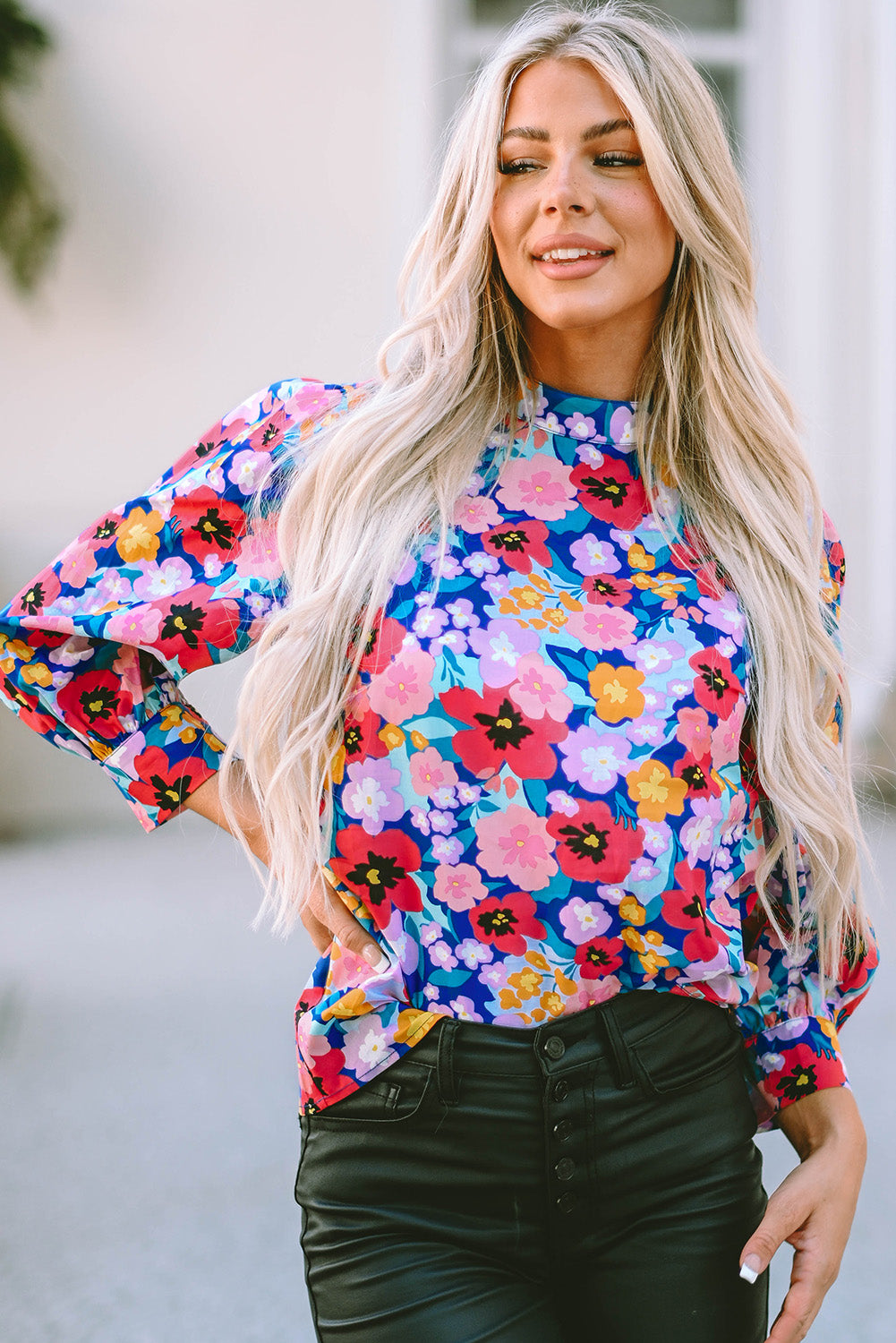 Florence Round Neck Long Sleeve Floral Blouse