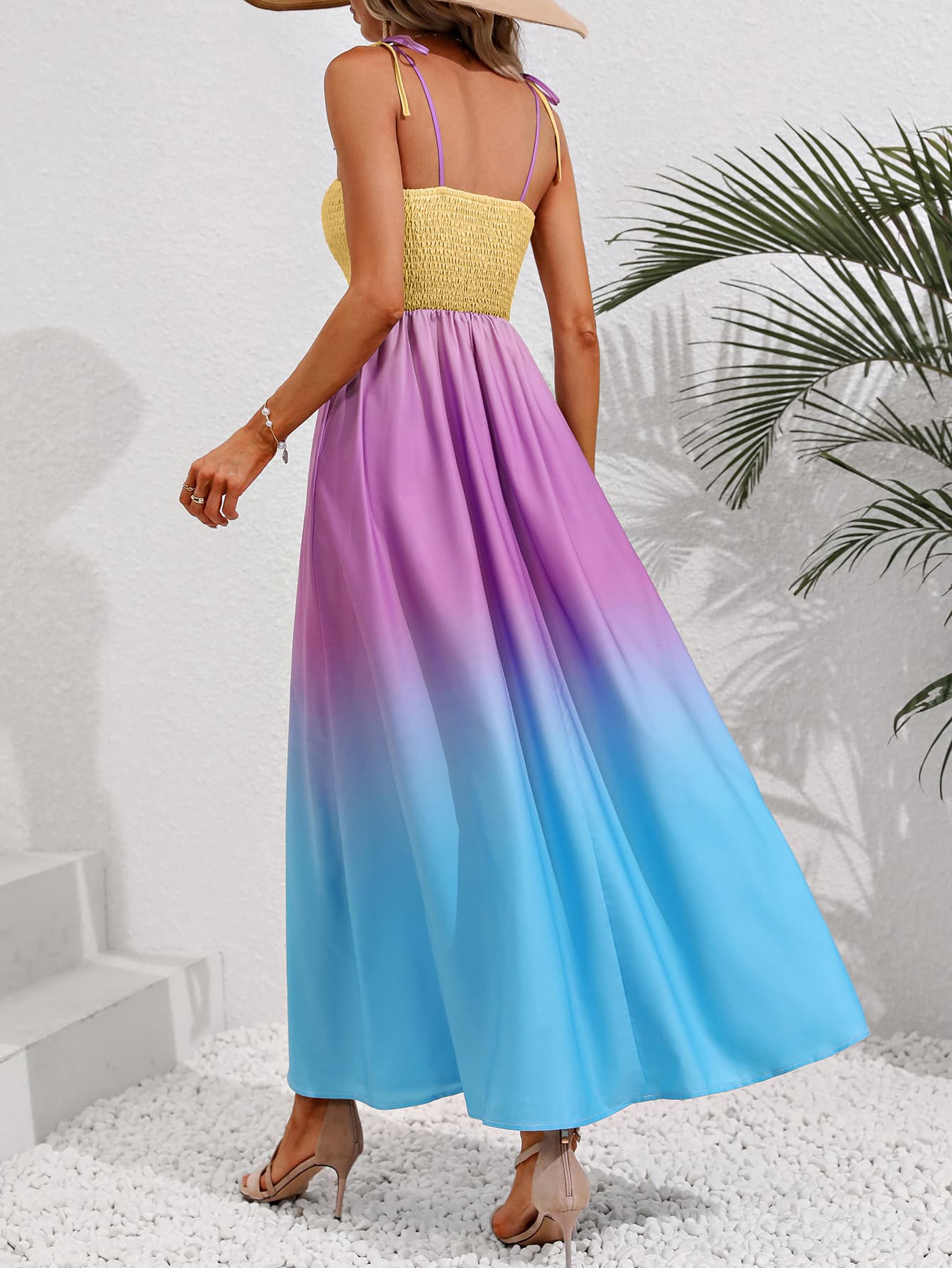 Treasure Color Block Tie Shoulder Smocked Maxi Dress