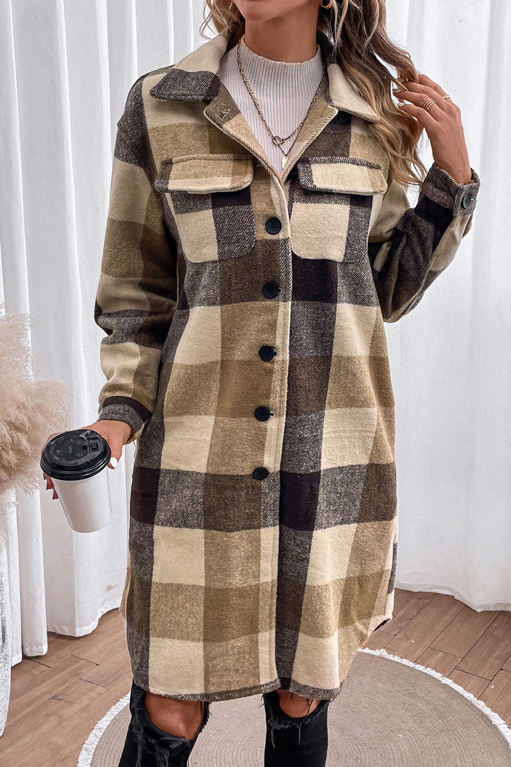 Sienna Plaid Button Down Longline Coat