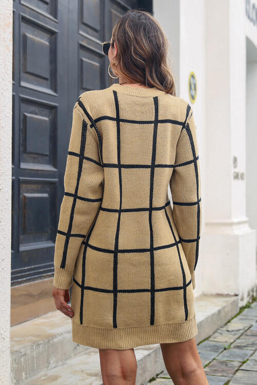 Joanna Plaid Long Sleeve Sweater Dress