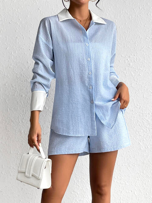 Lola Texture Button Up Shirt and Shorts Set