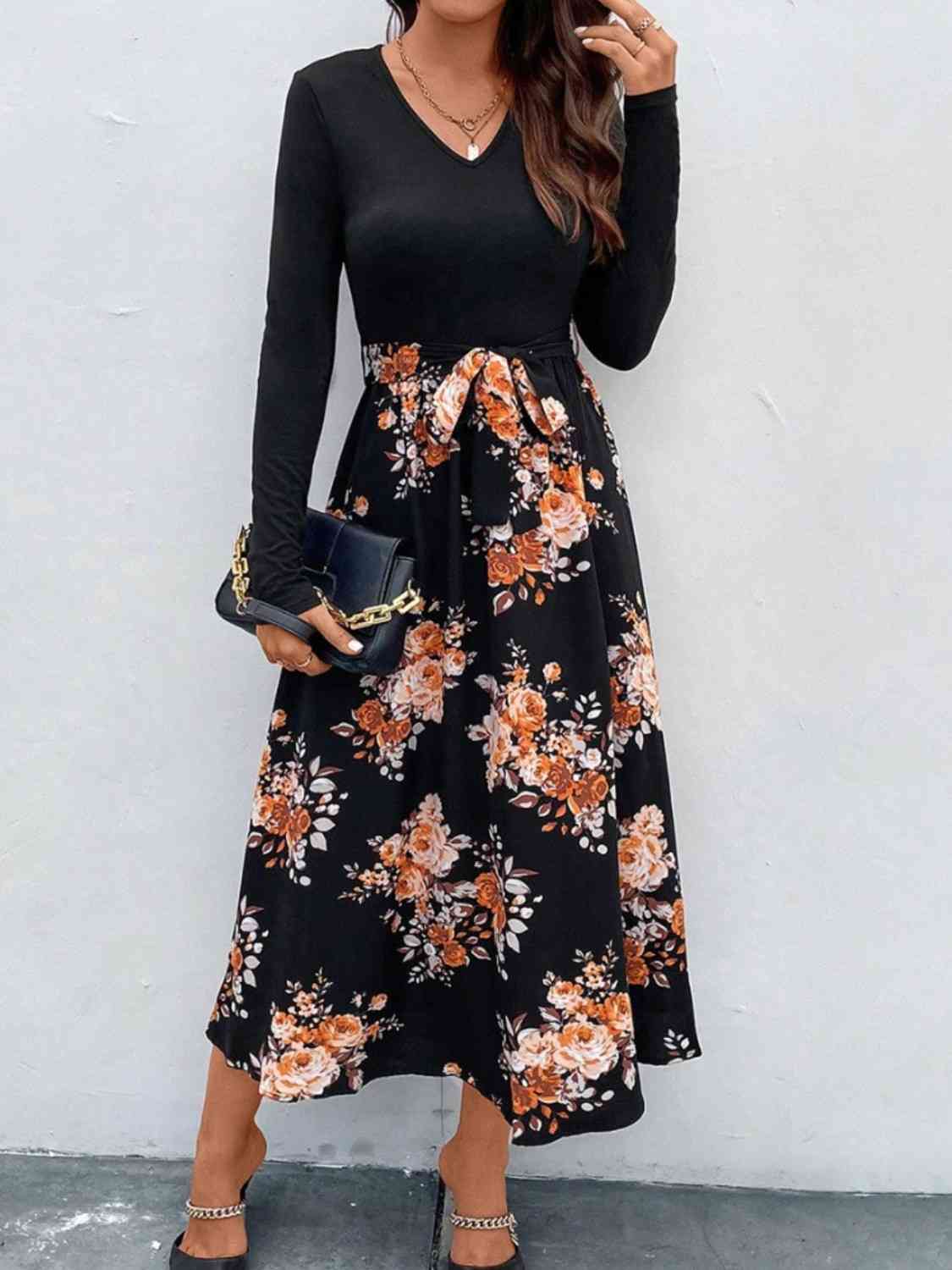 Maisie Floral V-Neck Long Sleeve Dress