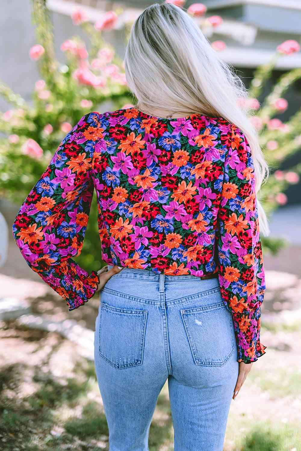 Reyna Flower Surplice Long Sleeve Top