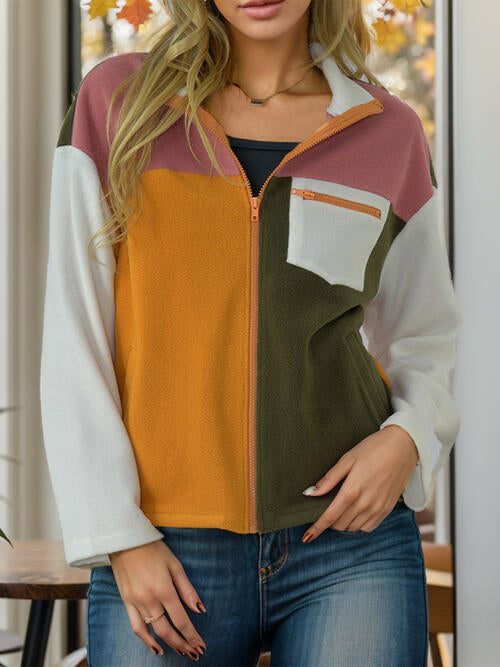 Charlie Color Block Zip-Up Long Sleeve Jacket