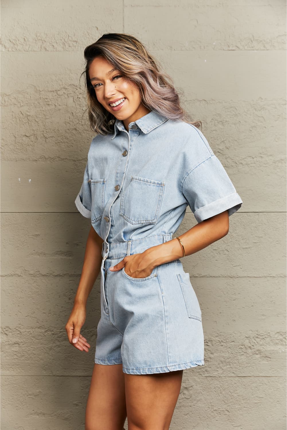 Casual Sunday Brunch Denim Romper