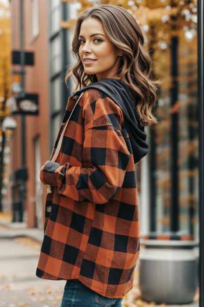 Autumn Plaid Button Up Hooded Shacket